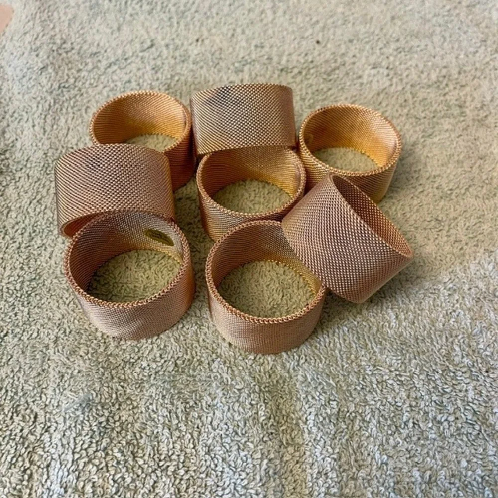 Vintage Gold Mesh Napkin Rings Set of 8 Woven Metal Hong Kong MCM HW Regency